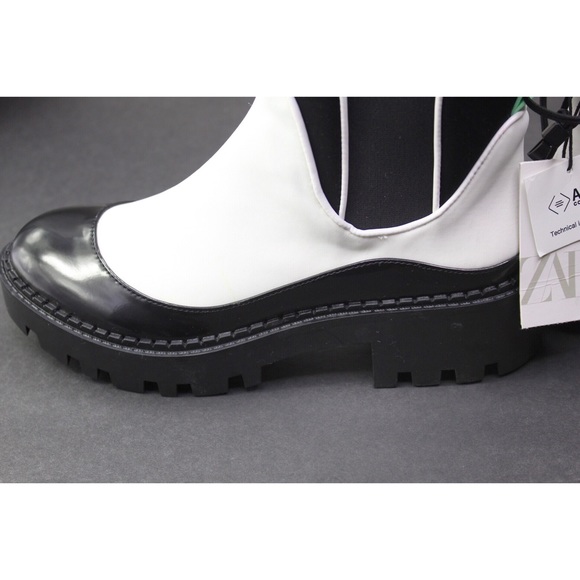Zara White Low Heeled Chunky Boots Contrast Piping - Picture 5 of 13